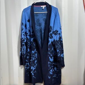 Isaac Mizrahi Floral Blue Cardigan Sweater